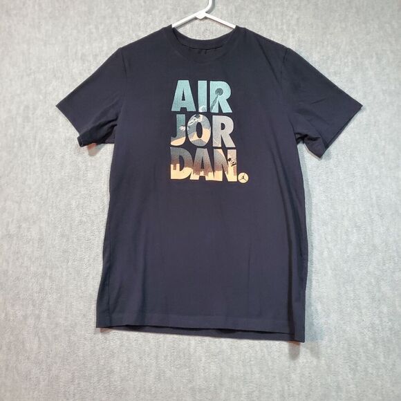 Air Jordan Shirt Mens Medium Black Standard Fit Graphic Crew Neck Pullover Tee - Picture 1 of 8